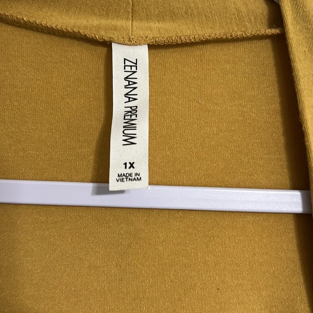 Zenana Premium Lt Mustard Open Cardigan with Lace Detail Sleeve Size 1X - Picture 5 of 7